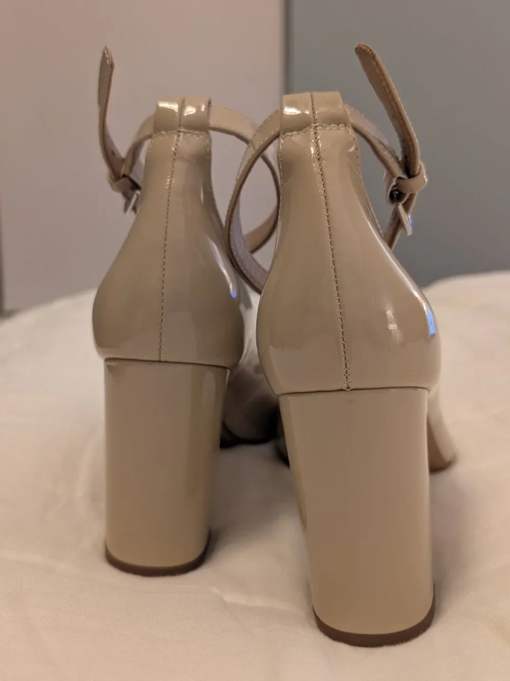 Wittner Nude Patent Leather Ankle Strap Block Heels Size 40